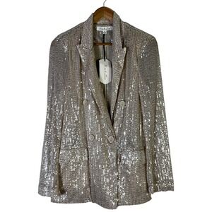 Vine & Love Sequin Double Breasted Blazer Womens S Silver Glam Party